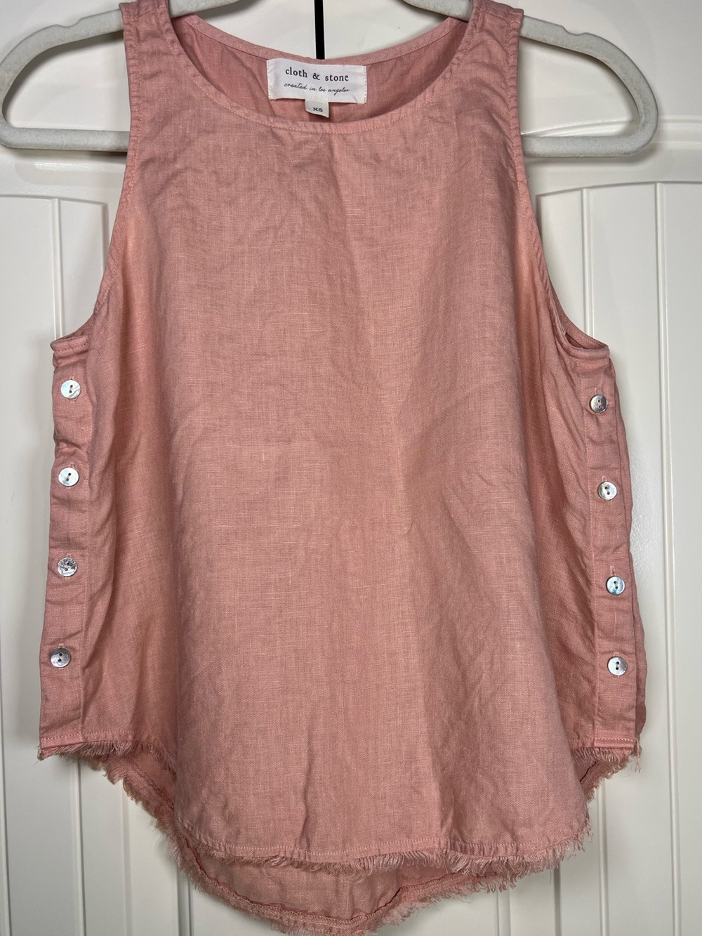Cloth & Stone Anthropologie Button-Side 100% Linen Tank Top Pink XS